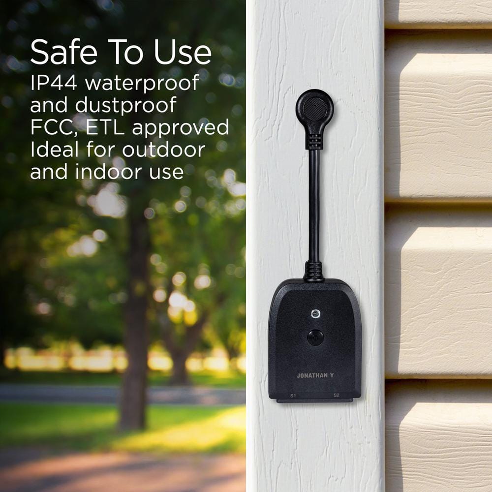 JONATHAN Y Outdoor Smart Dual Plug - WiFi Remote App Control for Outdoor Lights, Compatible with Alexa and Google Home Assistant
