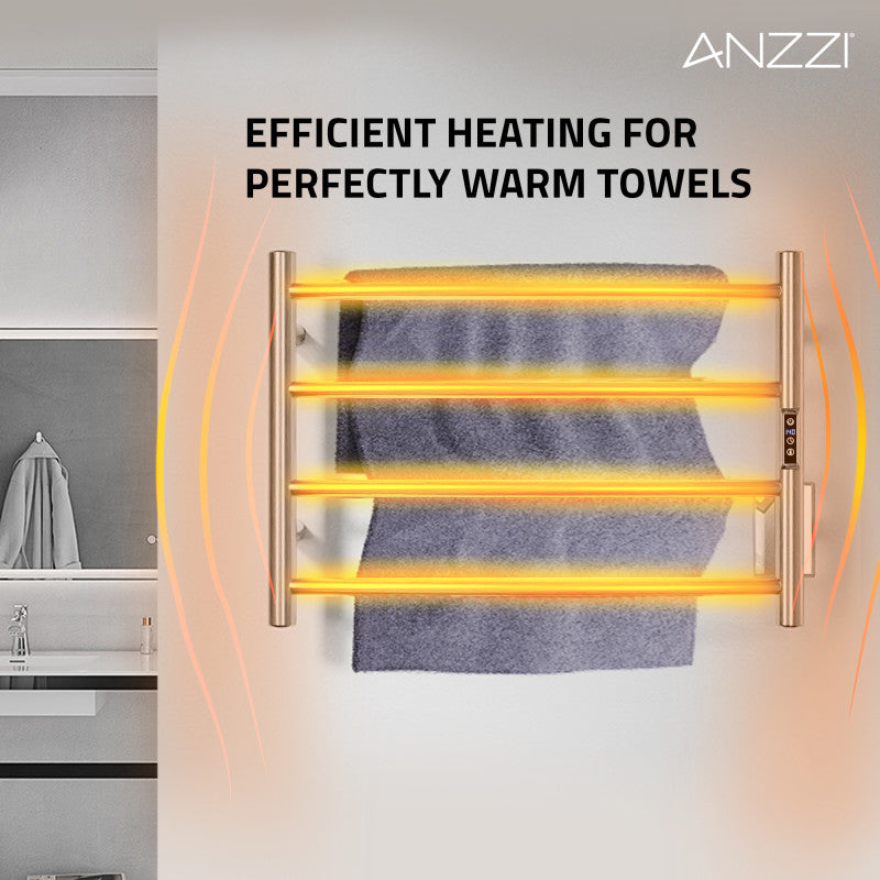ANZZI Glow 4-Bar Electric Towel Warmer, Brushed Nickel, 23.5 x 5.5 x 16.5 in