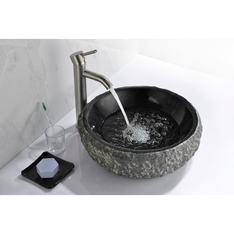 ANZZI Grahame Natural Stone Bathroom Vessel Sink, Mandy Black, 16.5 in. Dia x 5.5 in.