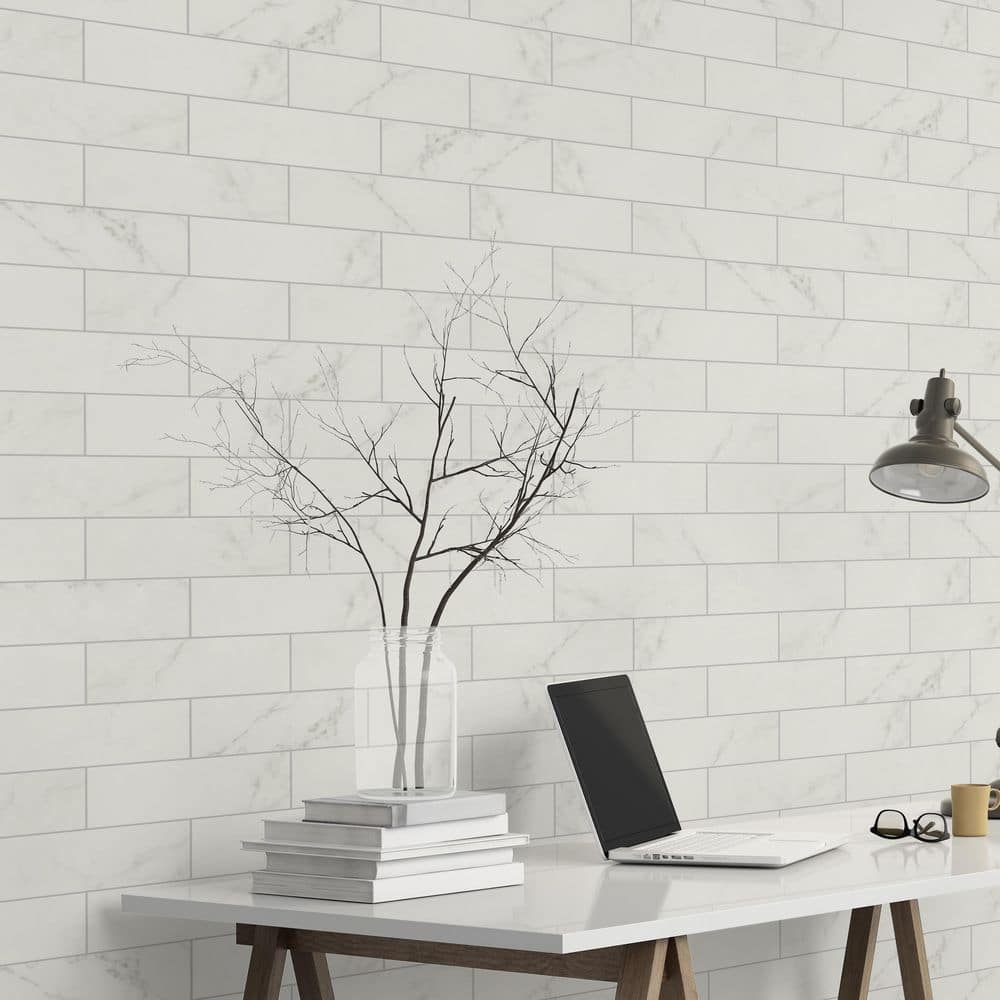 Kalypso Monet 4 in. x 12 in. Glossy Ceramic White Subway Wall Tile (10.76 sq. ft./Case) by MSI