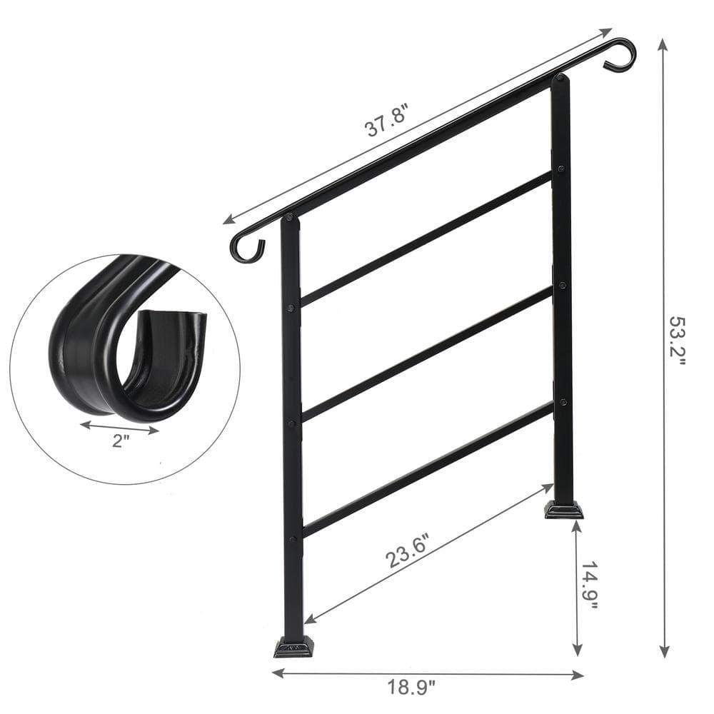 Karl home 38.3 in. H x 37.8 in. W Black Iron Stair Railing Kit