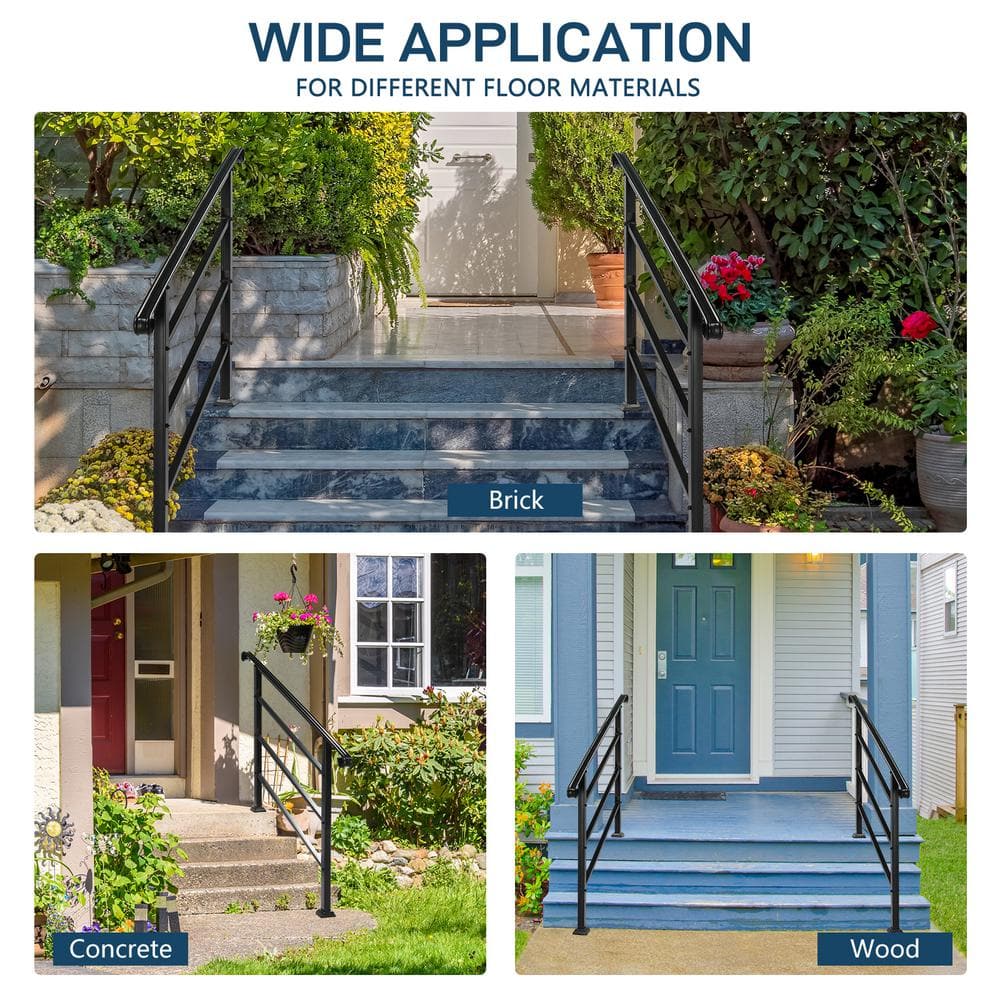 Karl home 33.2 in. H x 55.9 in. W Black Transitional Handrail Fits 4-Step Iron Stair Railing Kit