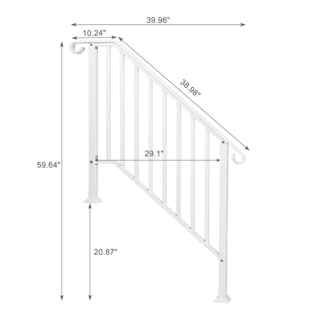 Karl home 38.96 in. x 38.77 in. Iron White Outdoor Handrail Railing