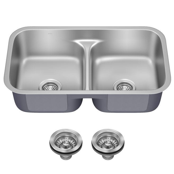 KRAUS Premier Undermount Stainless Steel 32 in. 50/50 Double Bowl Kitchen Sink