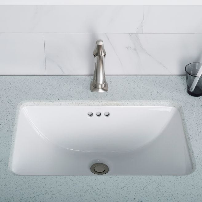 KRAUS Elavo Small Rectangular Ceramic Undermount Bathroom Sink in White with Overflow