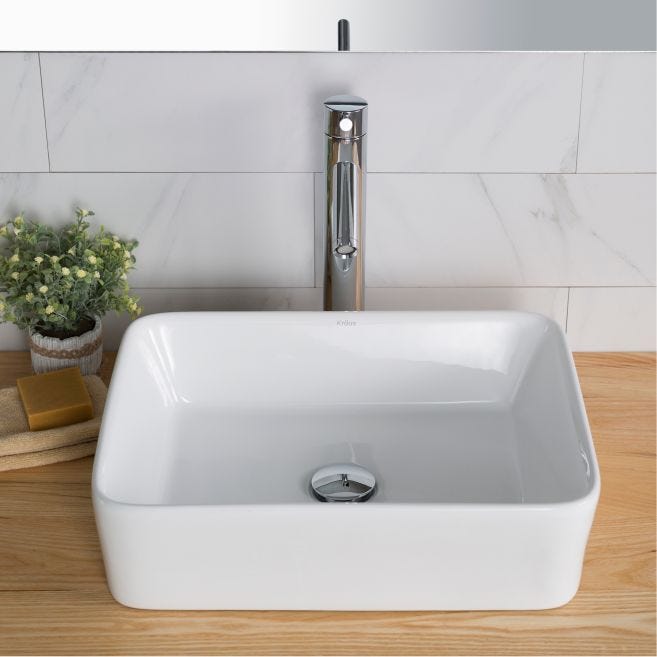 KRAUS Rectangular Ceramic Vessel Bathroom Sink in White, 19 1/4 in.