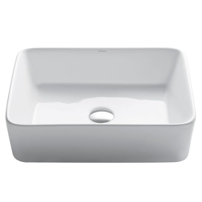 KRAUS Rectangular Ceramic Vessel Bathroom Sink in White, 19 1/4 in.