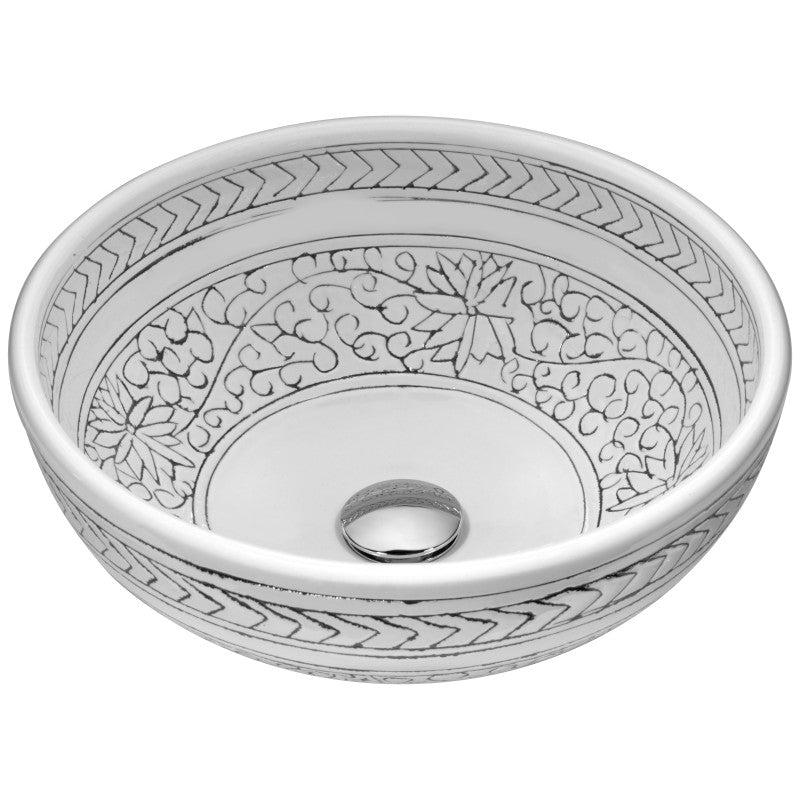 ANZZI Cadence Series 16.1-in Round Bathroom Vessel Sink, Décor White, Deco-Glass, Pop-Up Drain Included