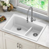 Kraus Quarza 33-in x 22-in 60/40 Double Offset Bowl Dual-Mount (Drop-In/Undermount) 1-Hole Granite Composite Kitchen Sink, White