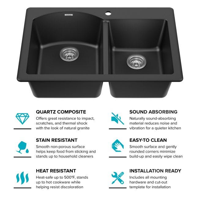 KRAUS Forteza All-in-One Drop-In/Undermount Granite Composite 33 in. 1-Hole 60/40 Double Bowl Kitchen Sink in Black