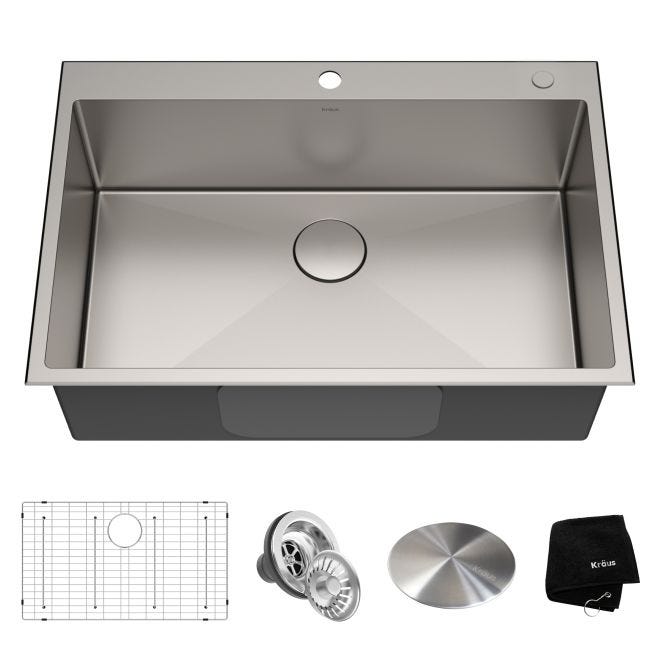 KRAUS Pax Series 33 in. Drop-In Stainless Steel 2-Hole Single Bowl Kitchen Sink