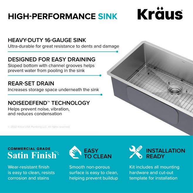 KRAUS Standart PRO 32 in. 16-Gauge Undermount Single Bowl Stainless Steel Kitchen Sink