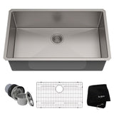 KRAUS Standart PRO All-in-One Undermount Stainless Steel 32 in. Single Bowl Kitchen Sink with Faucet, Satin Finish