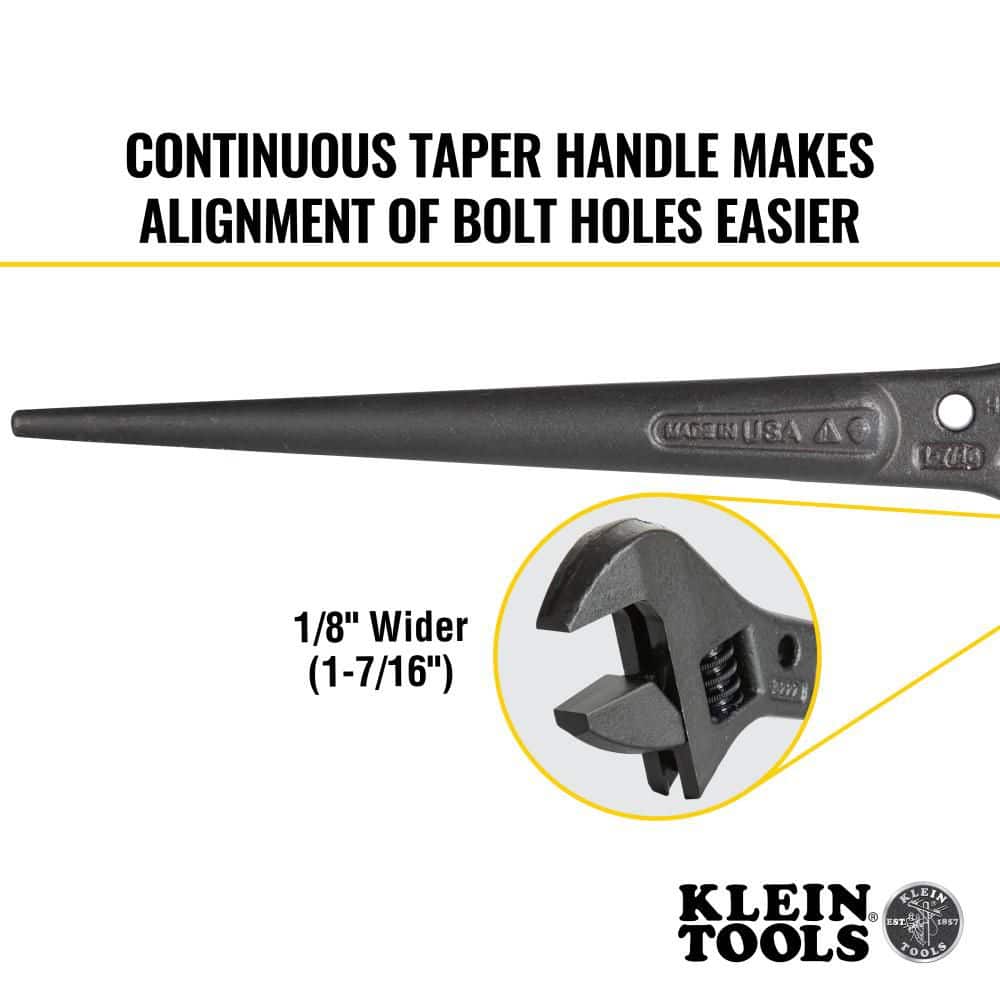Klein Tools 10 in. Adjustable Spud Wrench, Extra-Wide 1-7/16 in. Jaw, Model 3227