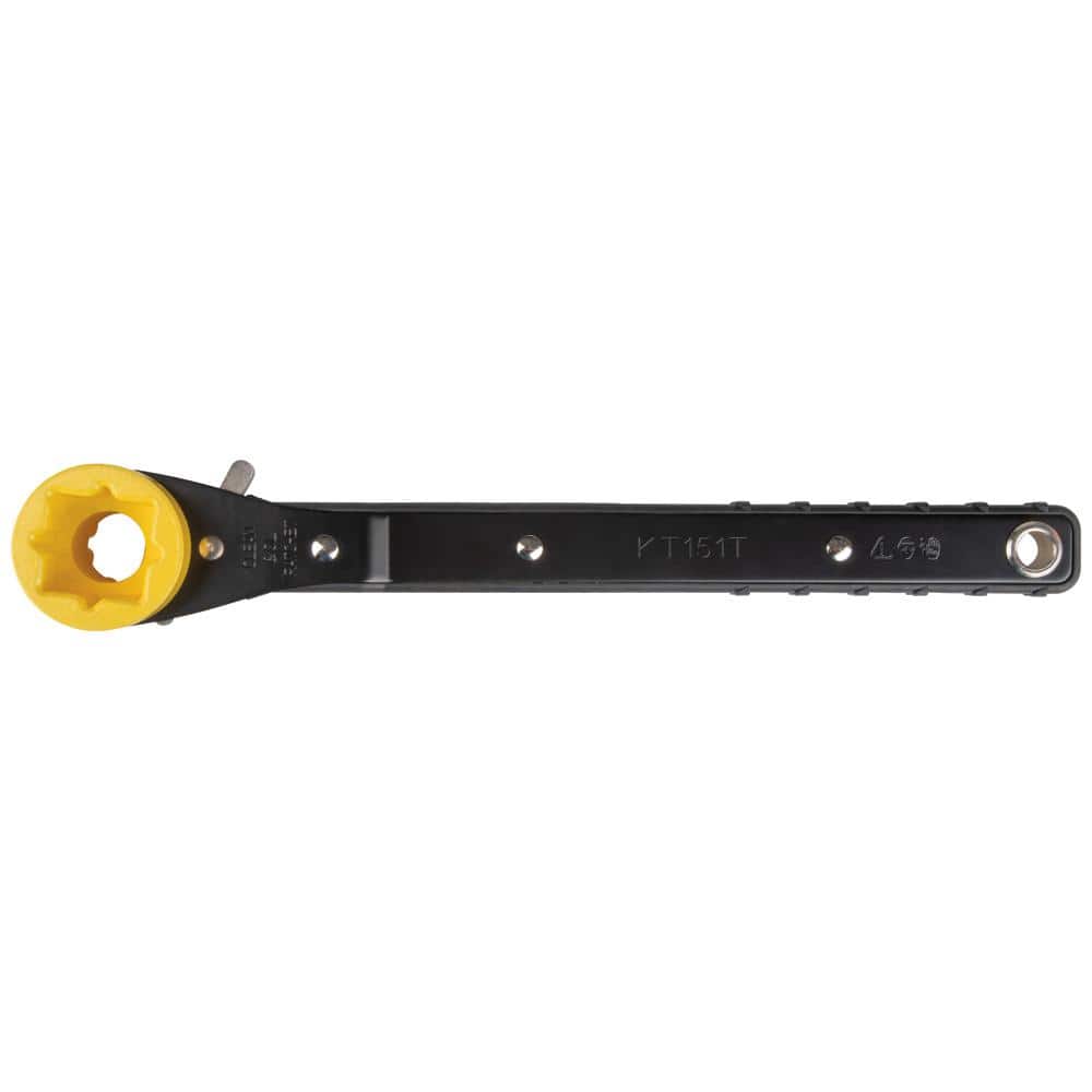 Klein Tools KT151T 4-in-1 Lineman's Ratcheting Wrench, 13 in. Length, SAE Square Sockets (3/4, 13/16, 1, 1-1/8 in.)
