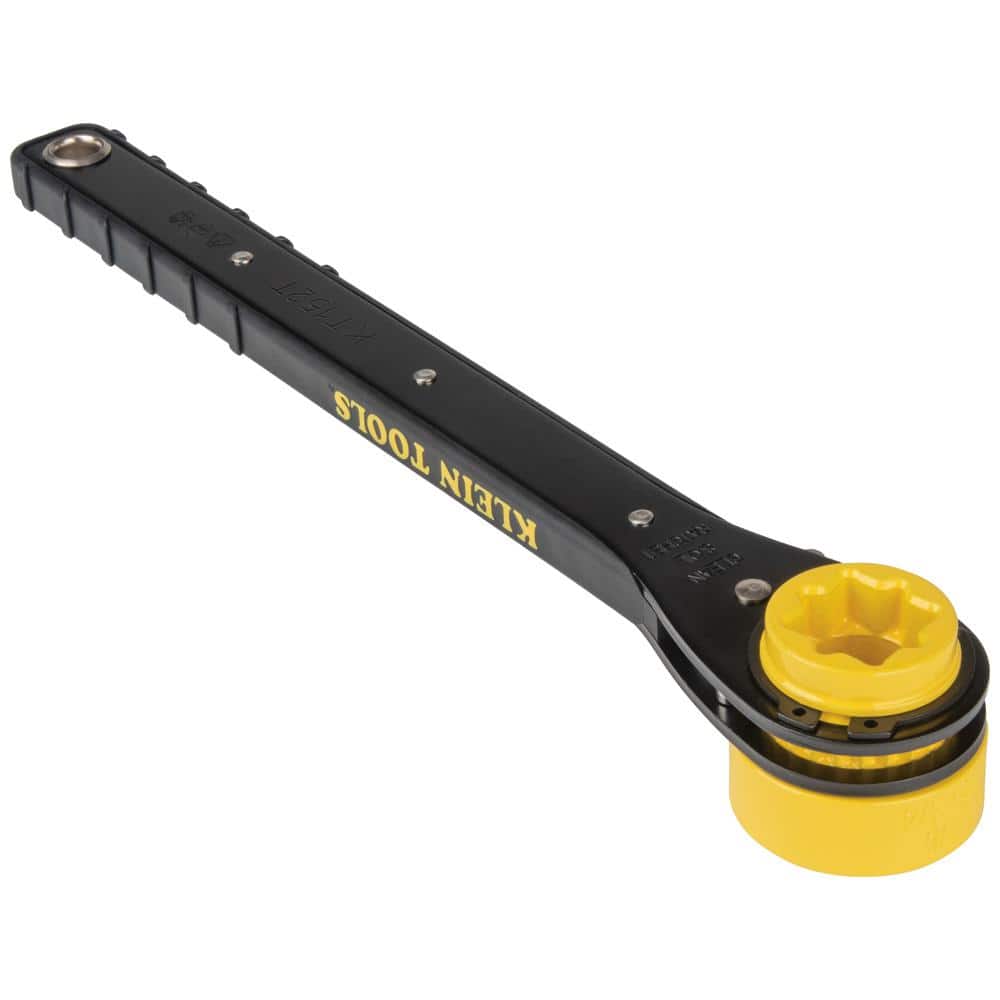 Klein Tools KT151T 4-in-1 Lineman's Ratcheting Wrench, 13 in. Length, SAE Square Sockets (3/4, 13/16, 1, 1-1/8 in.)