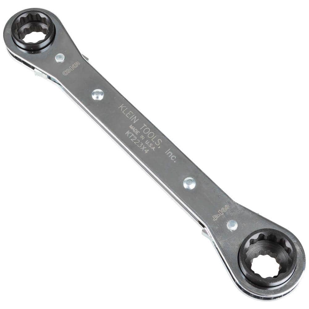 Klein Tools Lineman's 4-in-1 Reversible Ratcheting Box Wrench, SAE (1/2, 9/16, 5/8, 3/4 in.), 8.25 in Length - KT223X4