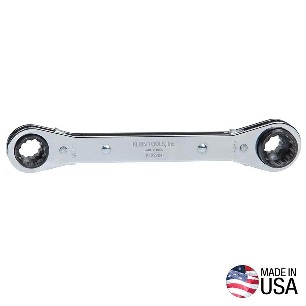 Klein Tools Lineman's 4-in-1 Reversible Ratcheting Box Wrench, SAE (1/2, 9/16, 5/8, 3/4 in.), 8.25 in Length - KT223X4