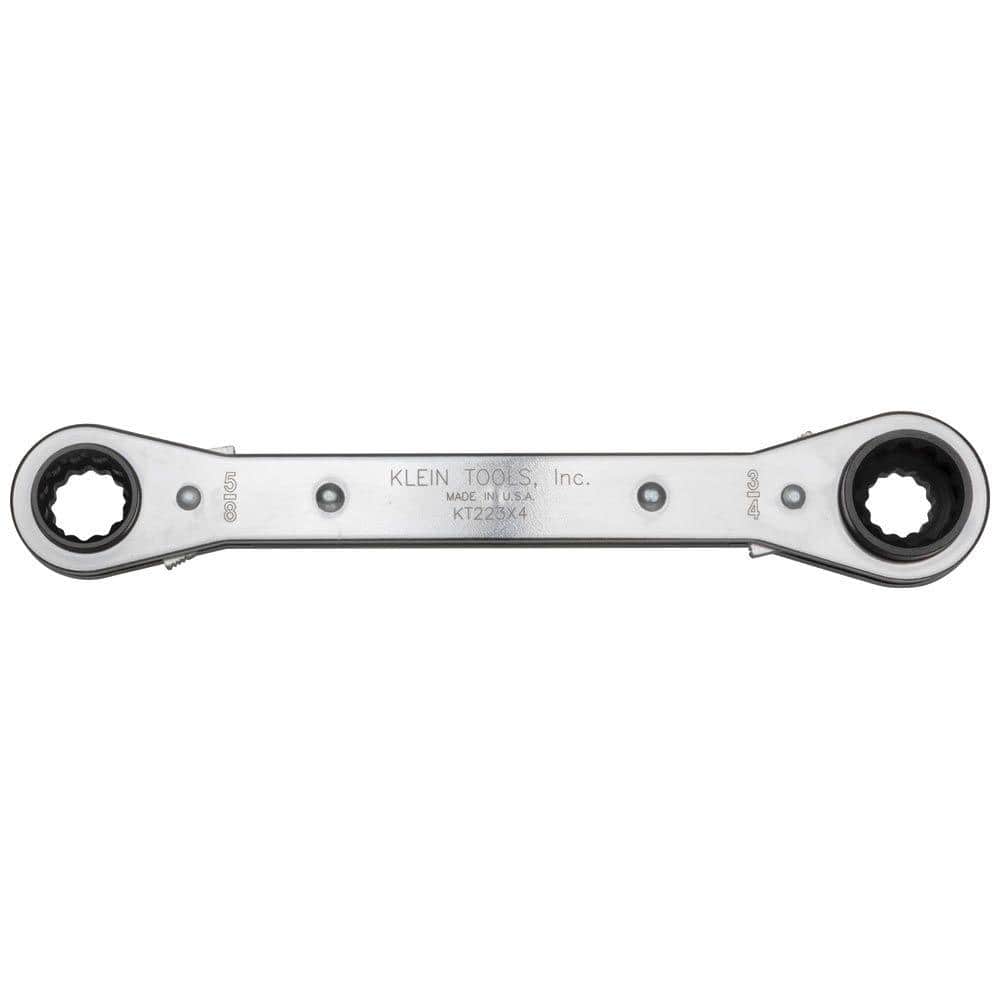 Klein Tools Lineman's 4-in-1 Reversible Ratcheting Box Wrench, SAE (1/2, 9/16, 5/8, 3/4 in.), 8.25 in Length - KT223X4