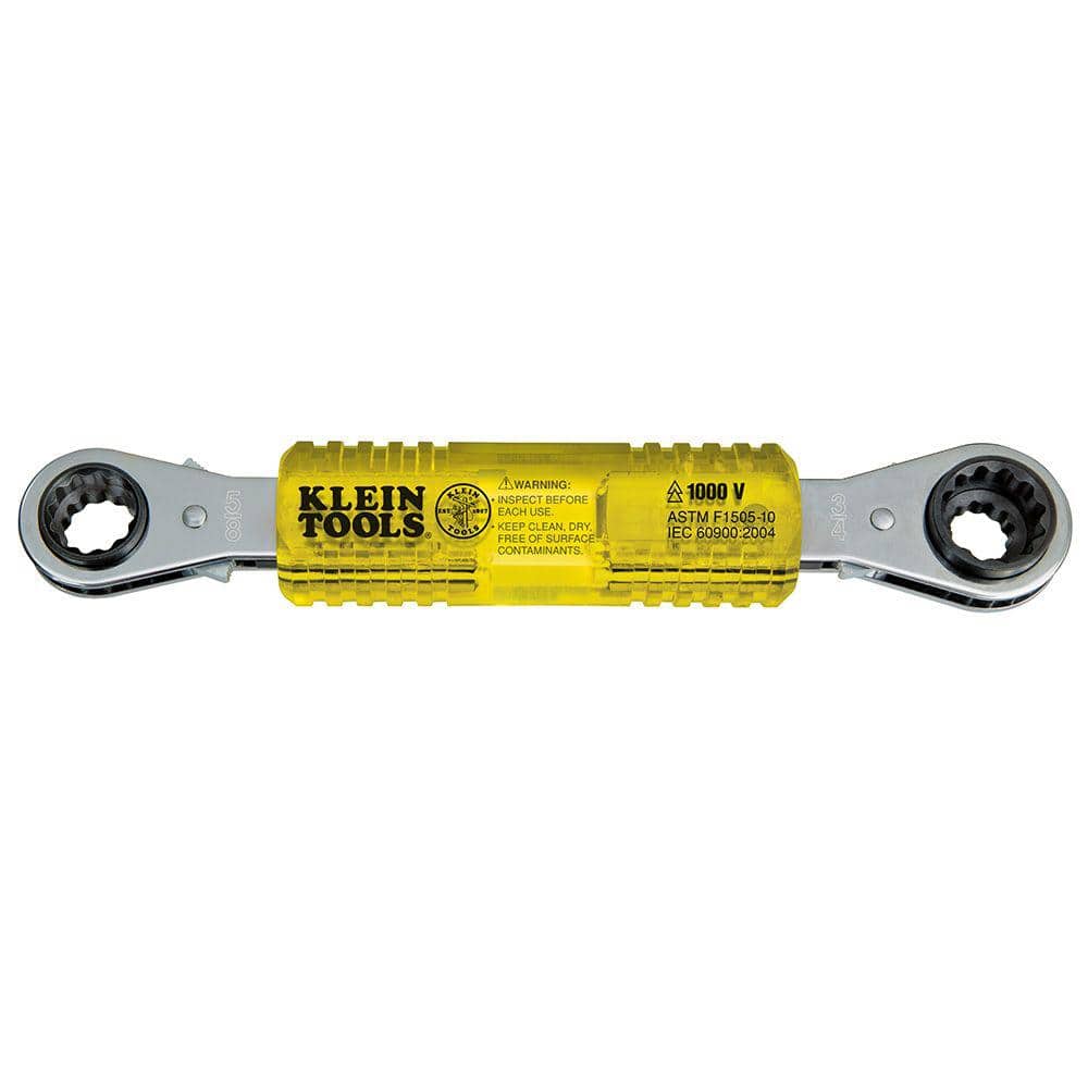 Klein Tools Lineman’s Insulating 4-in-1 Box Wrench, 9 in Length, SAE 1/2–3/4 in