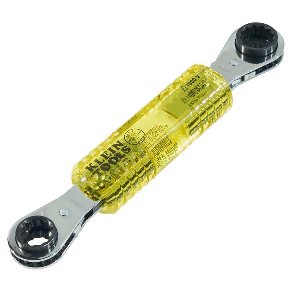 Klein Tools Lineman’s Insulating 4-in-1 Box Wrench, 9 in Length, SAE 1/2–3/4 in
