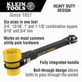 Klein Tools KT155HD 6-in-1 Heavy-Duty Ratcheting Lineman’s Wrench, 12 in.