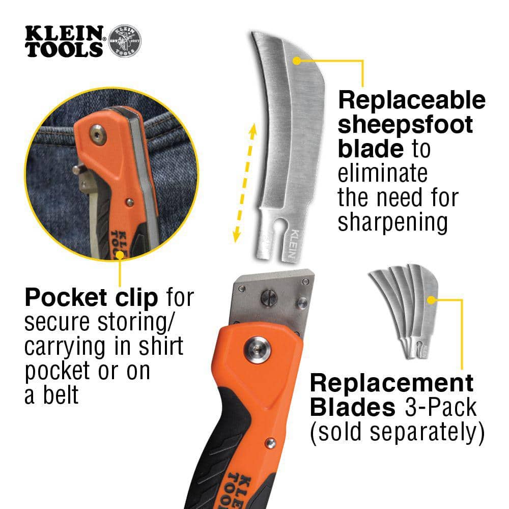 Klein Tools 2.5 in. Cable Skinning Folding Utility Knife with Replaceable Hawkbill Blade, Model 44218