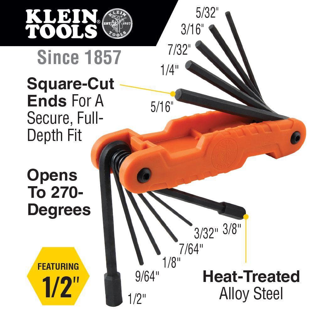 Klein Tools Pro Folding Hex Key Set, 11-Key SAE (Model 70550)