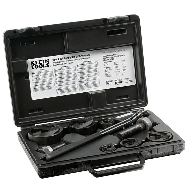 Klein Tools 9‑Piece Knockout Punch with Wrench Set (1/2 in. to 2 in.) – Model 53732SEN