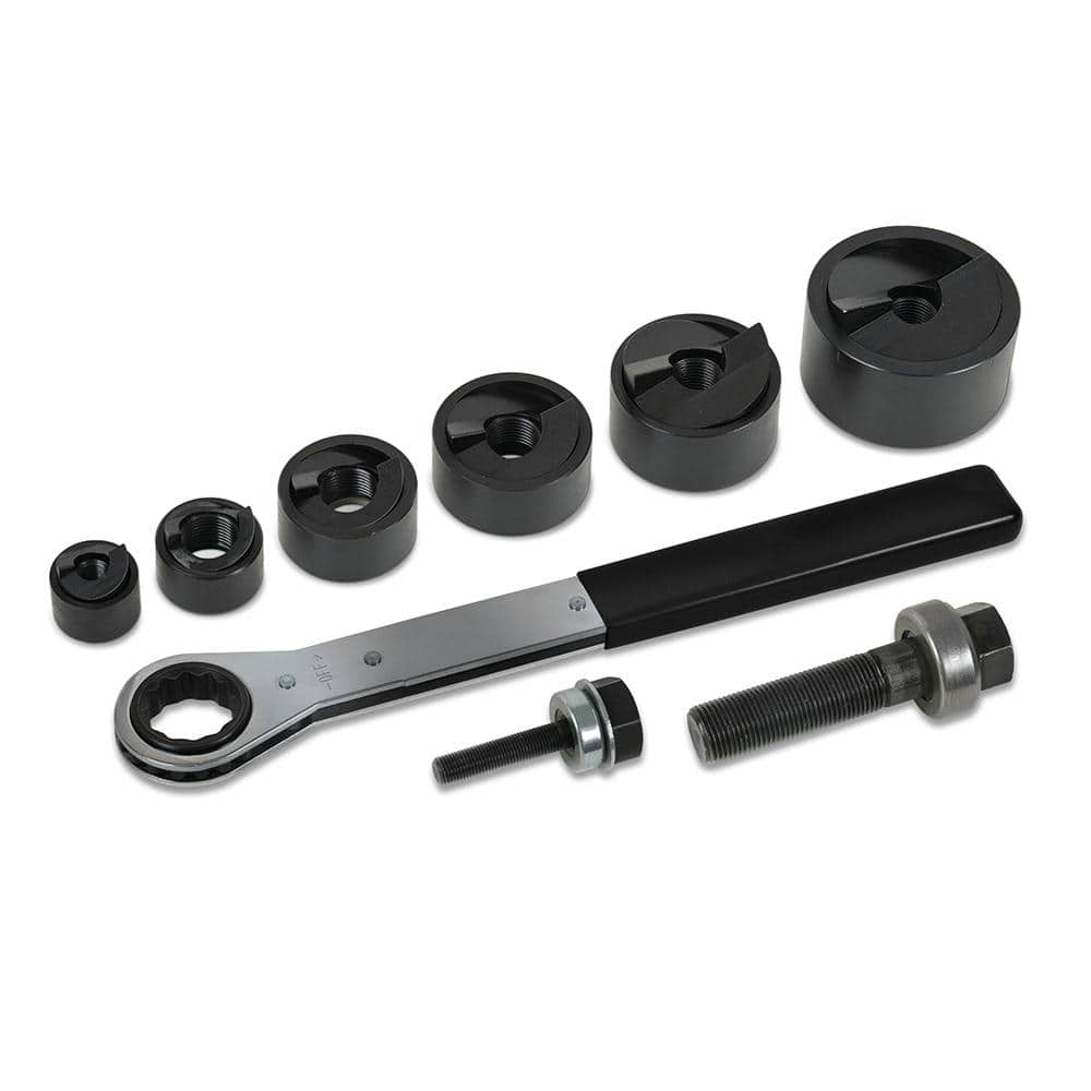 Klein Tools 9‑Piece Knockout Punch with Wrench Set (1/2 in. to 2 in.) – Model 53732SEN