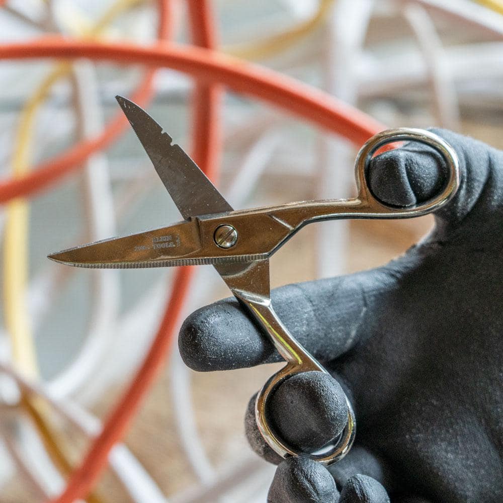 Klein Tools Electrician’s Scissors with Stripping Notches, Nickel-Plated, 1.875 in Blade (Model 21007)