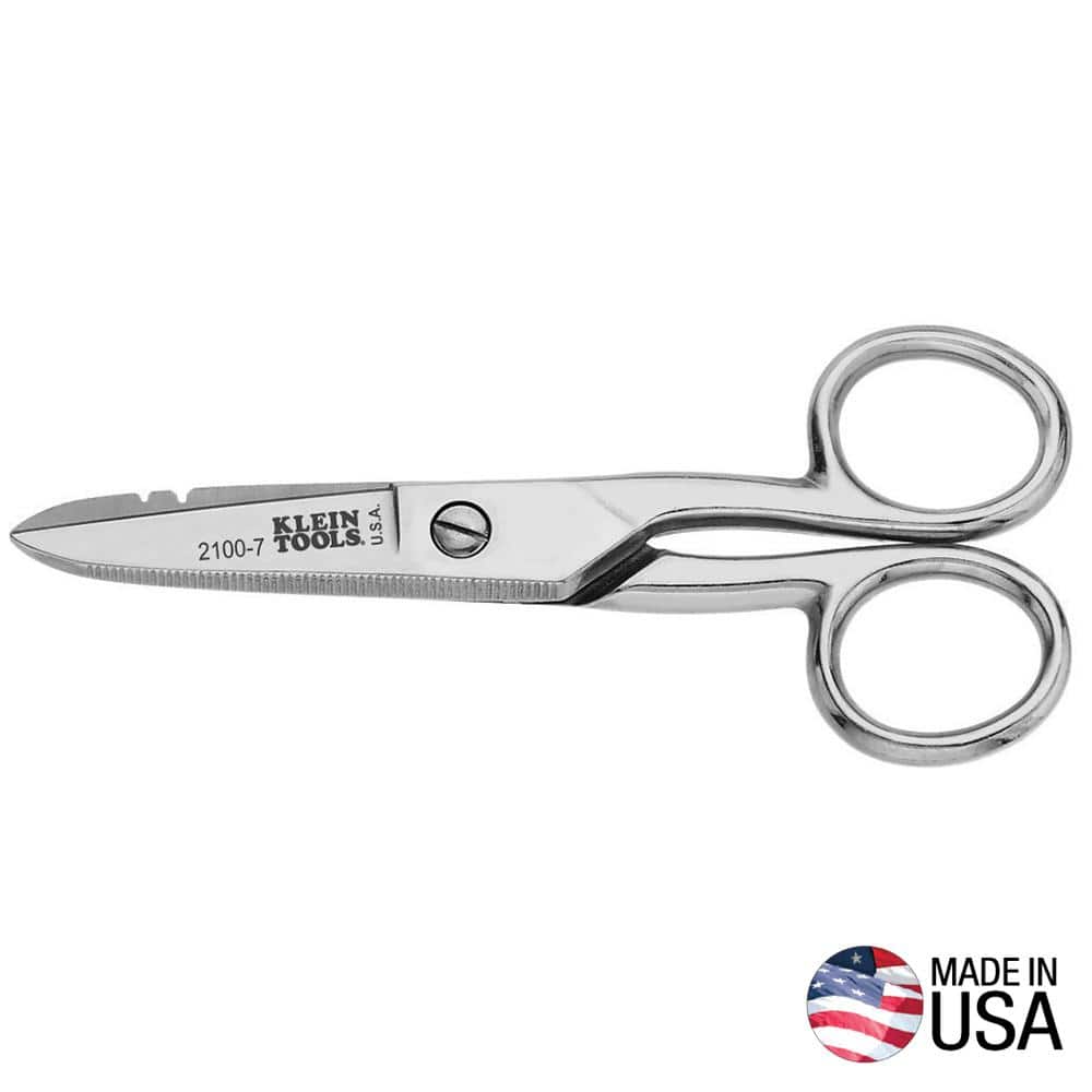 Klein Tools Electrician’s Scissors with Stripping Notches, Nickel-Plated, 1.875 in Blade (Model 21007)