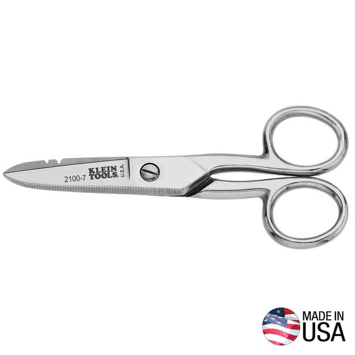 Klein Tools Electrician’s Scissors with Stripping Notches, Nickel-Plated, 1.875 in Blade (Model 21007)