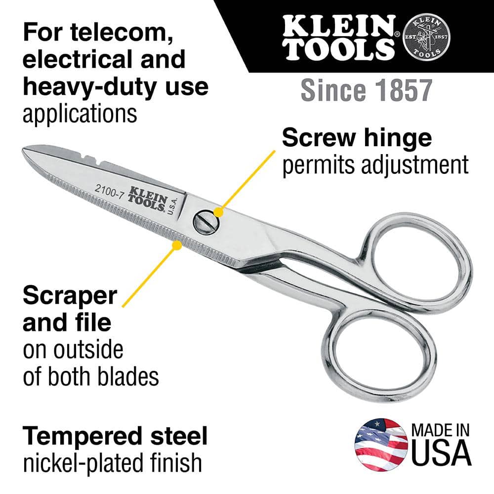 Klein Tools Electrician’s Scissors with Stripping Notches, Nickel-Plated, 1.875 in Blade (Model 21007)