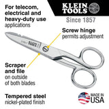 Klein Tools Electrician’s Scissors with Stripping Notches, Nickel-Plated, 1.875 in Blade (Model 21007)