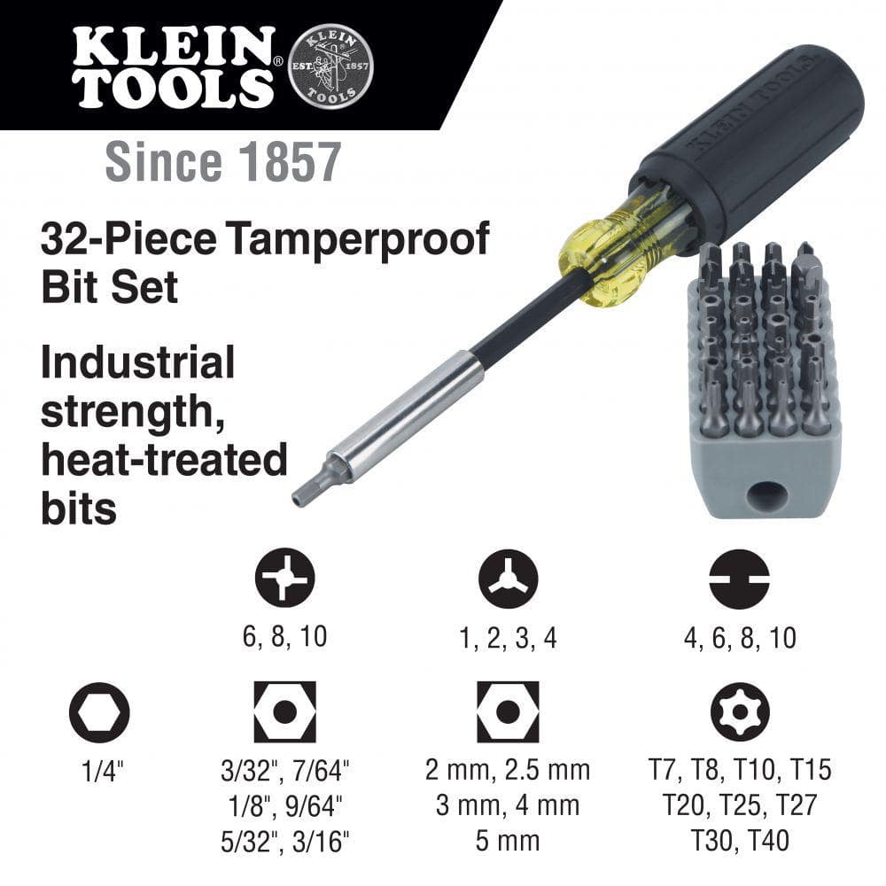 Klein Tools Magnetic Screwdriver with 32 Tamperproof Bits, Model 32510