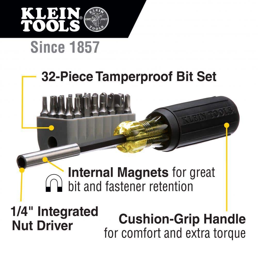 Klein Tools Magnetic Screwdriver with 32 Tamperproof Bits, Model 32510