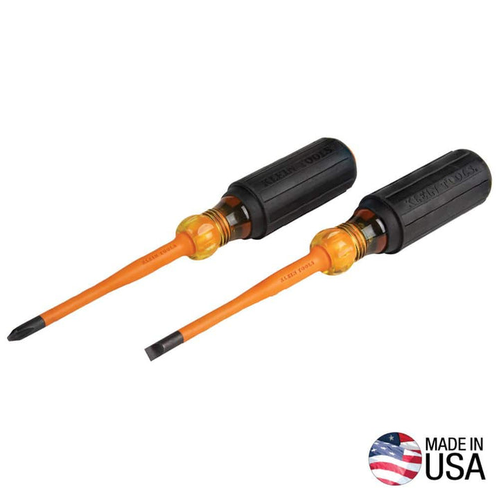 Klein Tools 33732INSR Slim-Tip Insulated Screwdriver Set, #2 Phillips and 1/4 in. Cabinet, 2-Piece