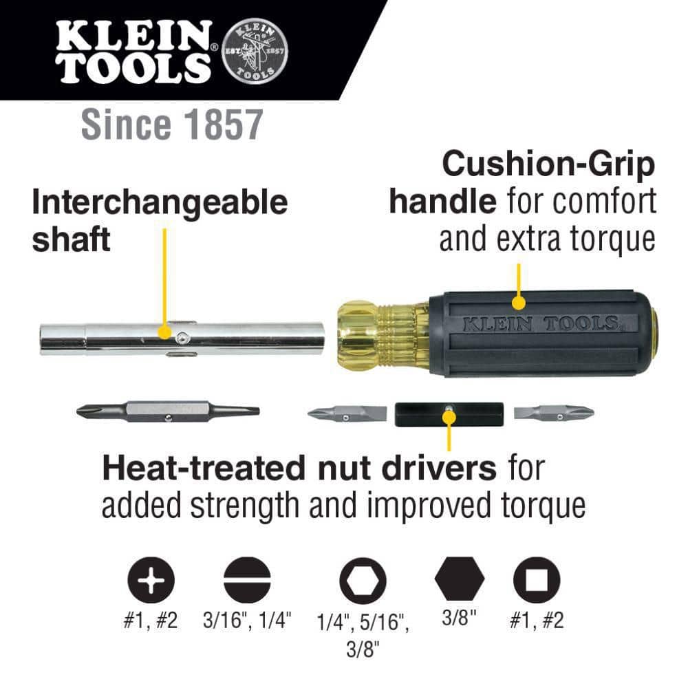 Klein Tools 3‑Piece Multi‑Bit Screwdriver and Nut Driver Set, Model 85513