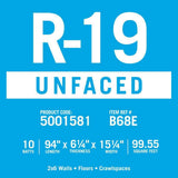 Knauf Insulation EcoBatt R-19 Unfaced Fiberglass Insulation Batts, 6.25 in x 15.25 in x 94 in, 99.55 sq ft