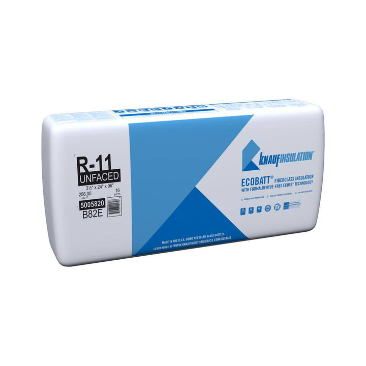 Knauf Insulation EcoBatt R-11 Unfaced Fiberglass Insulation Batts, 3.5 in. x 24 in. x 96 in., 256 sq. ft. (4 Bags)