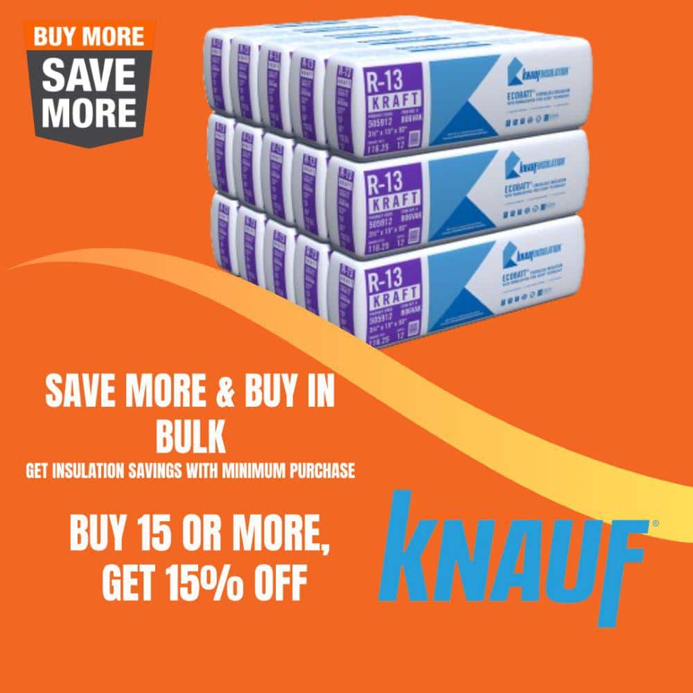 Knauf Insulation R-13 EcoBatt Kraft Faced Fiberglass Insulation Batt, 3-1/2 in. x 15 in. x 93 in., 116.25 sq. ft. Coverage