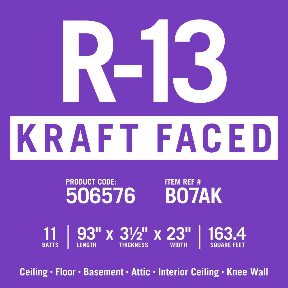 Knauf Insulation EcoBatt R-13 Kraft Faced Fiberglass Insulation Batts, 3.5 in. x 23 in. x 93 in., 163.4 sq. ft. Coverage