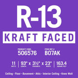 Knauf Insulation EcoBatt R-13 Kraft Faced Fiberglass Insulation Batts, 3.5 in. x 23 in. x 93 in., 163.4 sq. ft. Coverage