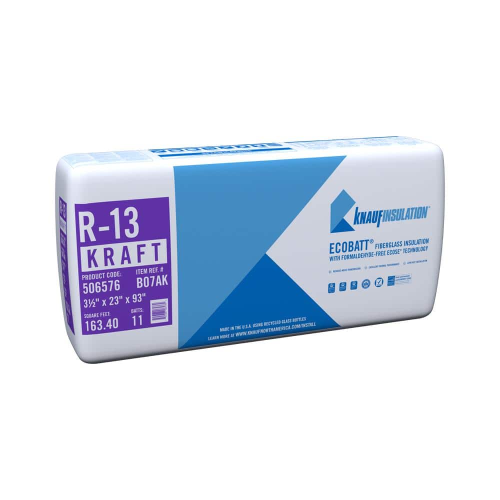 Knauf Insulation EcoBatt R-13 Kraft Faced Fiberglass Insulation Batts, 3.5 in. x 23 in. x 93 in., 163.4 sq. ft. Coverage