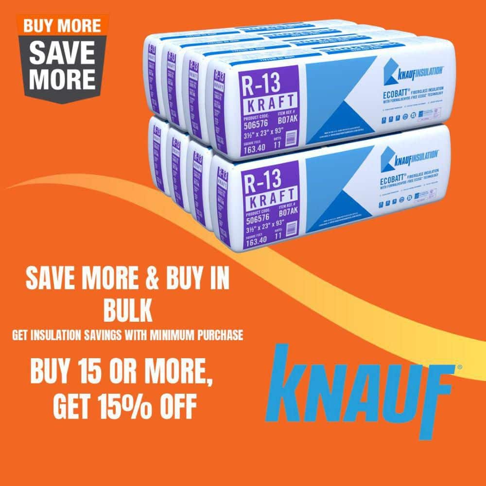 Knauf Insulation EcoBatt R-13 Kraft Faced Fiberglass Insulation Batts, 3.5 in. x 23 in. x 93 in., 163.4 sq. ft. Coverage