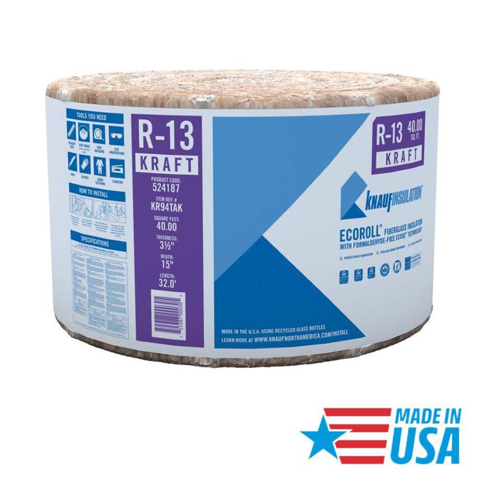 Knauf Insulation R-13 EcoRoll Foil-Faced Fiberglass Insulation Roll, 3-1/2 in. x 15 in. x 32 ft., 40 sq. ft. Coverage