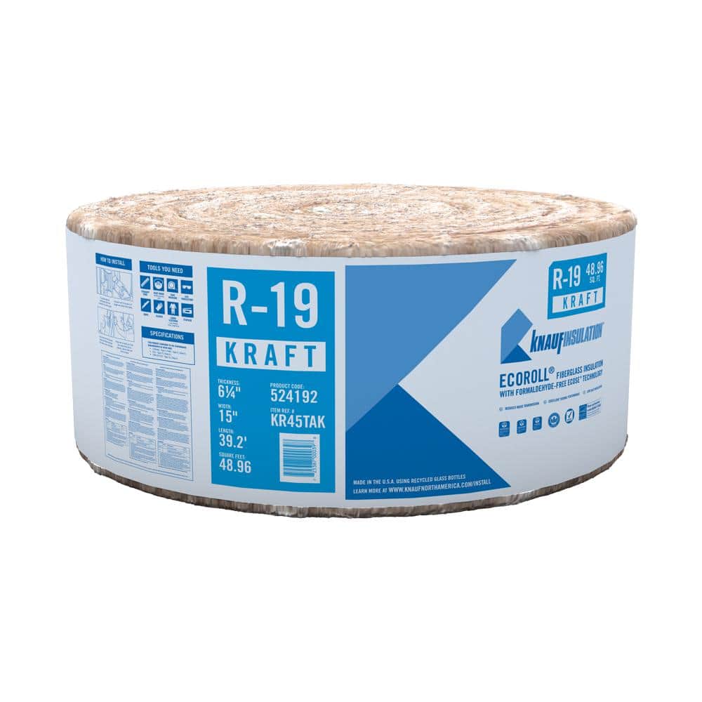 Knauf Insulation R-19 EcoRoll Kraft Faced Fiberglass Insulation Roll, 6-1/4 in x 15 in x 39.2 ft (48.96 sq ft)