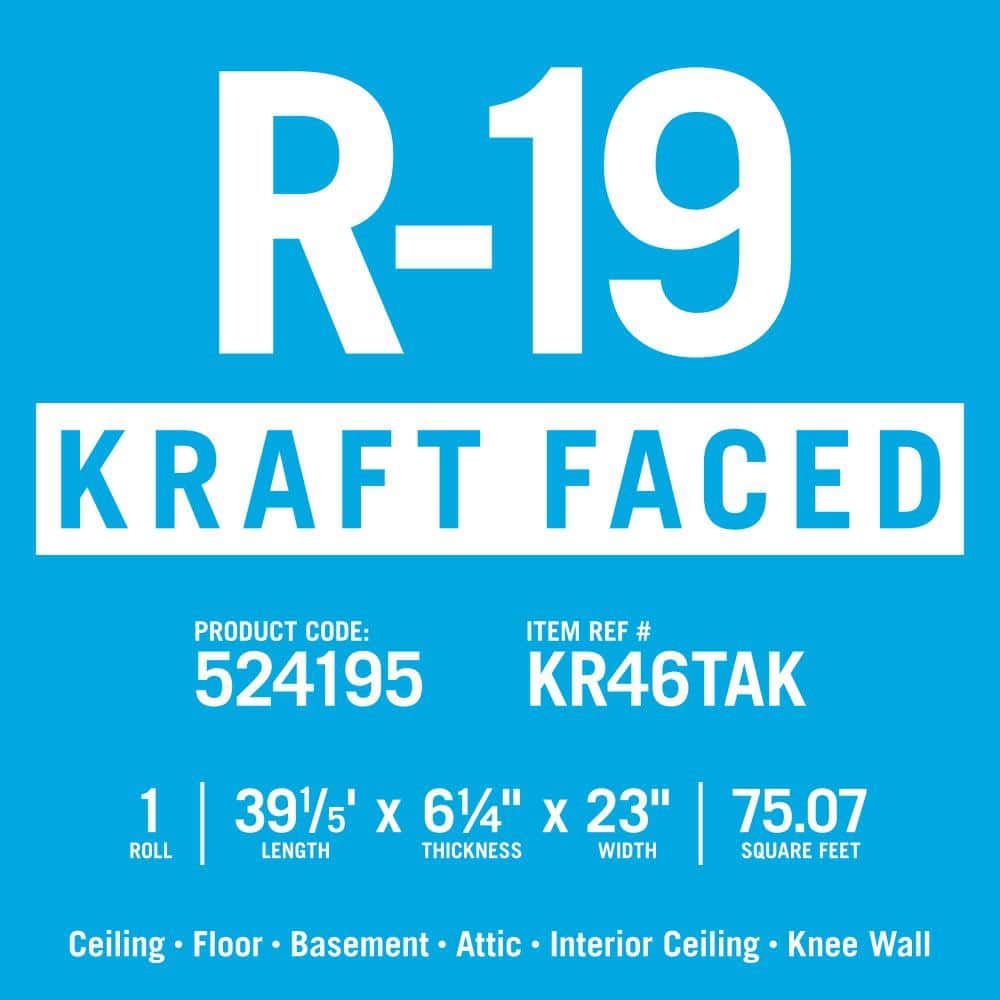 Knauf Insulation R-19 EcoRoll Kraft Faced Fiberglass Insulation Roll, 6-1/4 in Thick x 23 in Wide x 39.2 ft Long, 75.06 sq ft