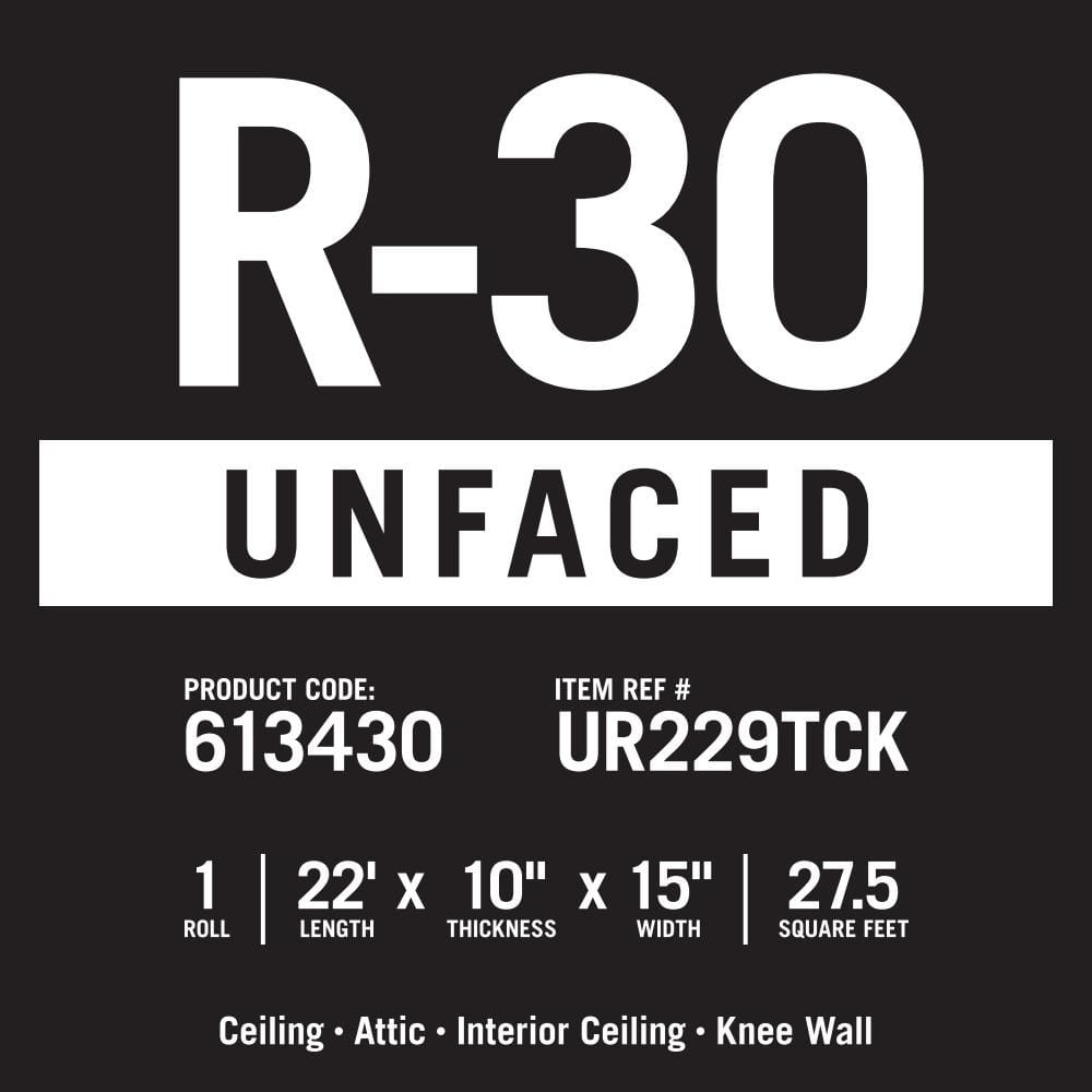 Knauf Insulation R-30 EcoRoll Unfaced Fiberglass Insulation Roll, 10 in. x 15 in. x 22 ft, 27.5 sq. ft. Coverage